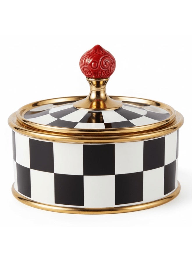 ماي فلاور مرطبان حلوى سيراميكي من مايفلاور مع غطاء - 15 × 17 سم، أسود وأبيض، للتخزين والديكور - Image 1